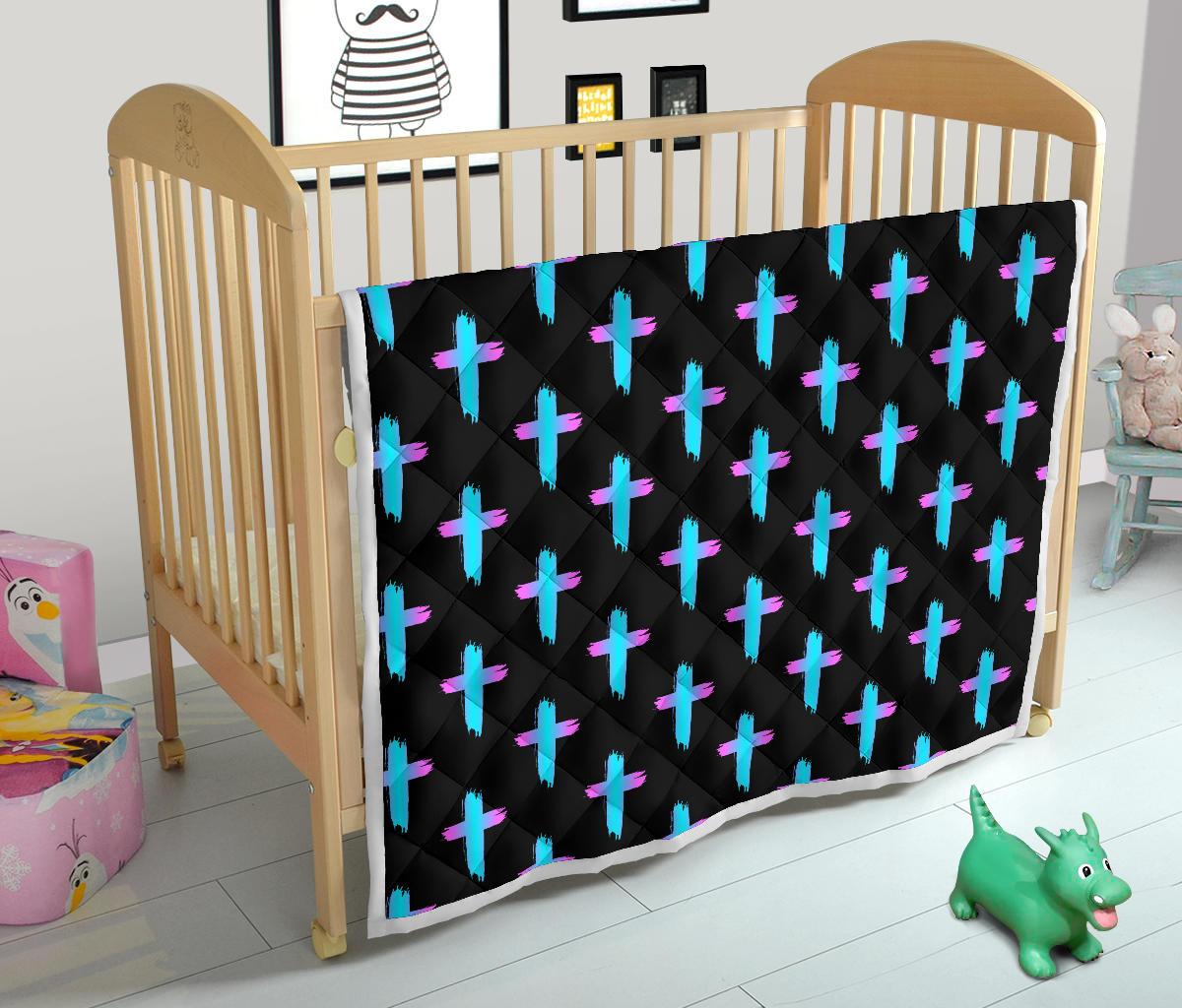 Christian Cross neon Pattern Premium Quilt-JTAMIGO.COM