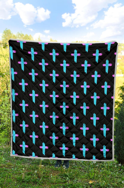 Christian Cross neon Pattern Premium Quilt-JTAMIGO.COM