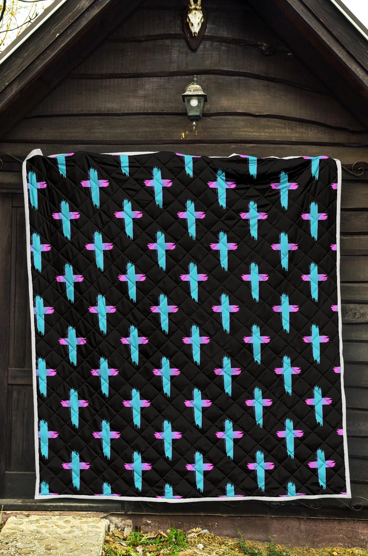 Christian Cross neon Pattern Premium Quilt-JTAMIGO.COM