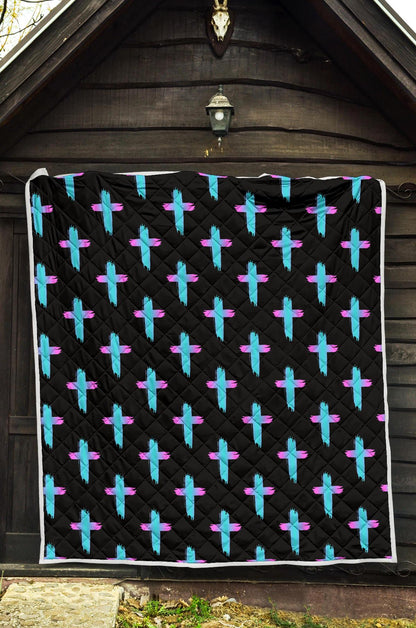 Christian Cross neon Pattern Premium Quilt-JTAMIGO.COM