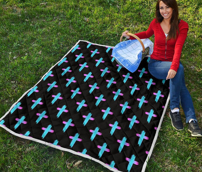 Christian Cross neon Pattern Premium Quilt-JTAMIGO.COM