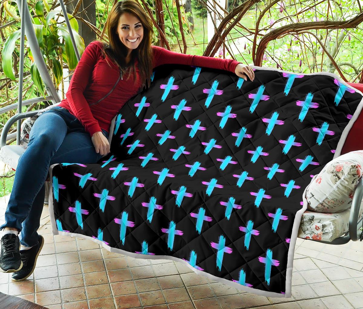 Christian Cross neon Pattern Premium Quilt-JTAMIGO.COM