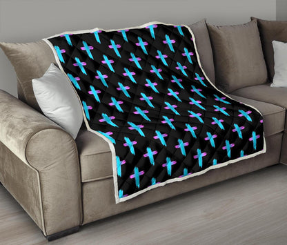 Christian Cross neon Pattern Premium Quilt-JTAMIGO.COM