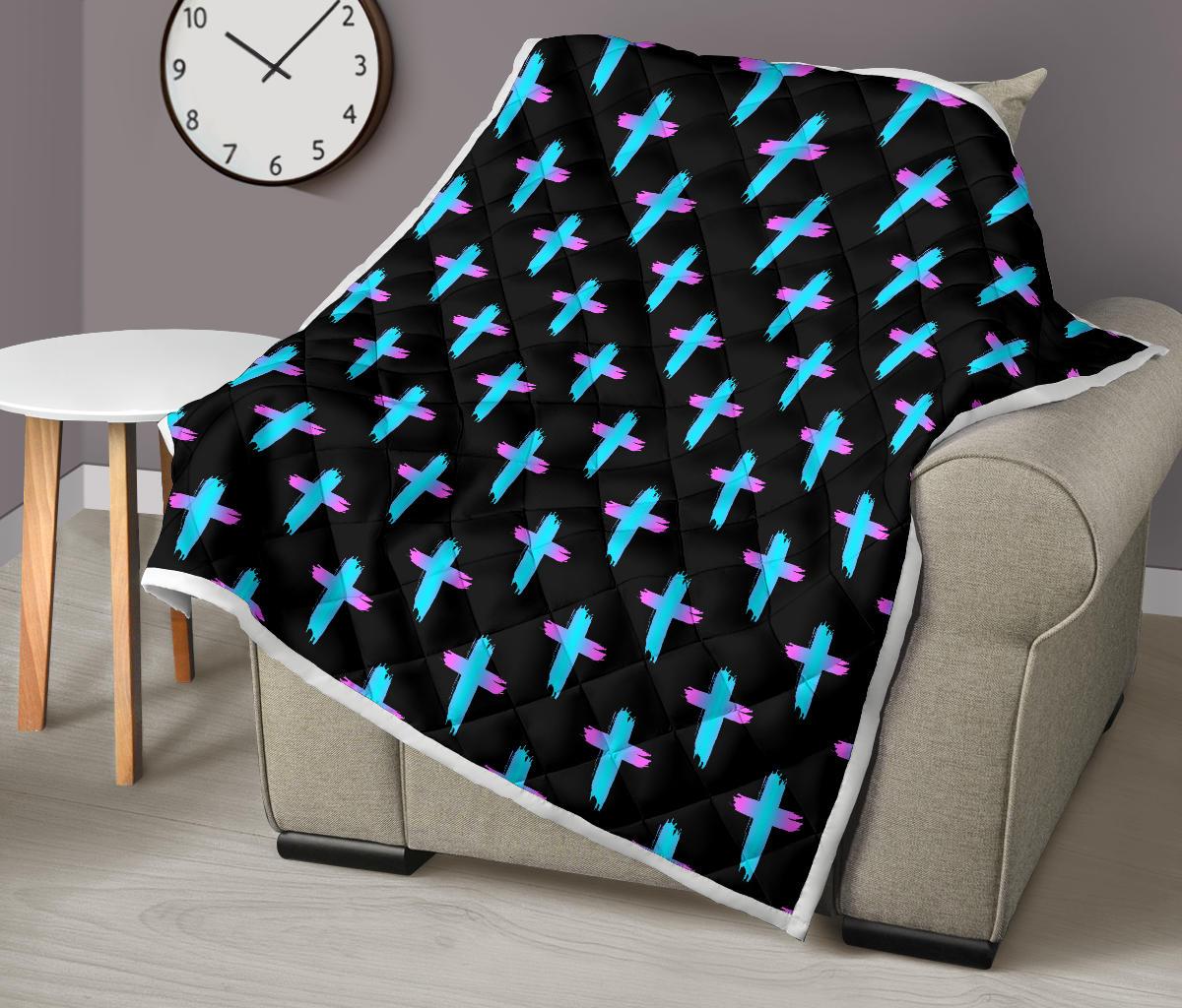 Christian Cross neon Pattern Premium Quilt-JTAMIGO.COM
