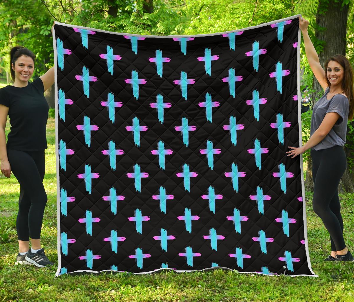 Christian Cross neon Pattern Premium Quilt-JTAMIGO.COM