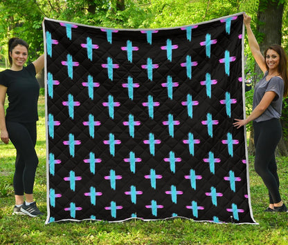 Christian Cross neon Pattern Premium Quilt-JTAMIGO.COM