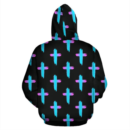 Christian Cross neon Pattern Pullover Hoodie