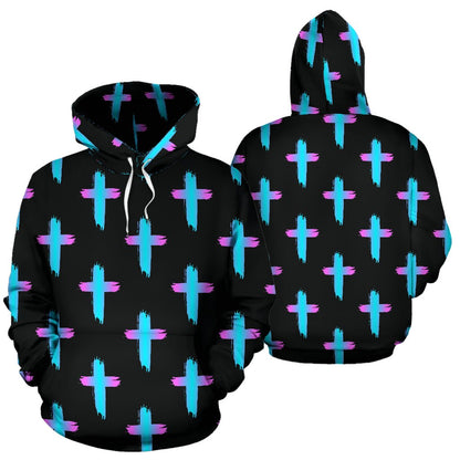Christian Cross neon Pattern Pullover Hoodie