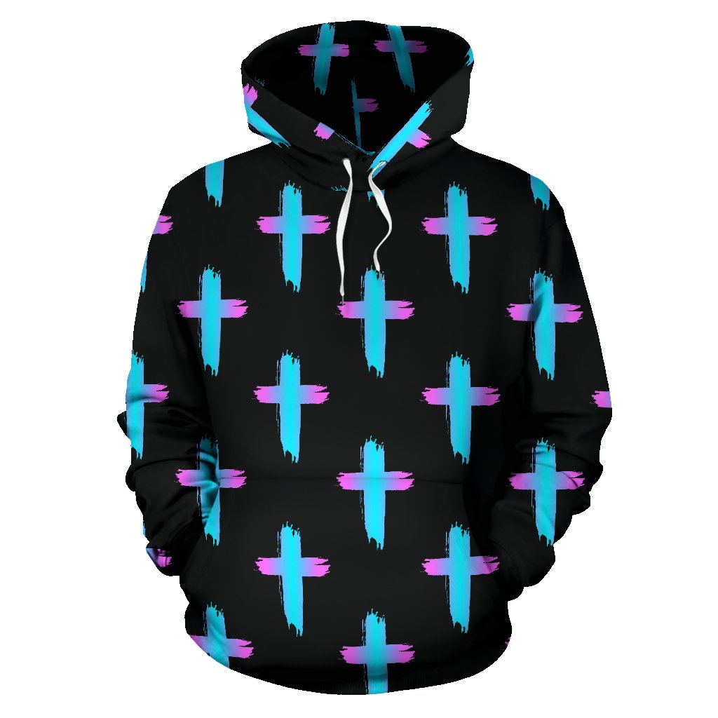 Christian Cross neon Pattern Pullover Hoodie