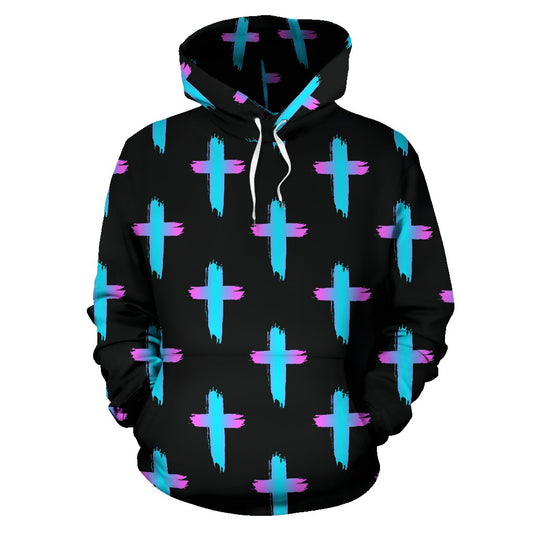 Christian Cross neon Pattern Pullover Hoodie