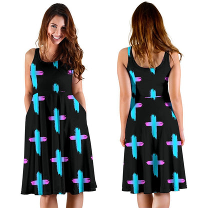 Christian Cross Neon Pattern Sleeveless Dress
