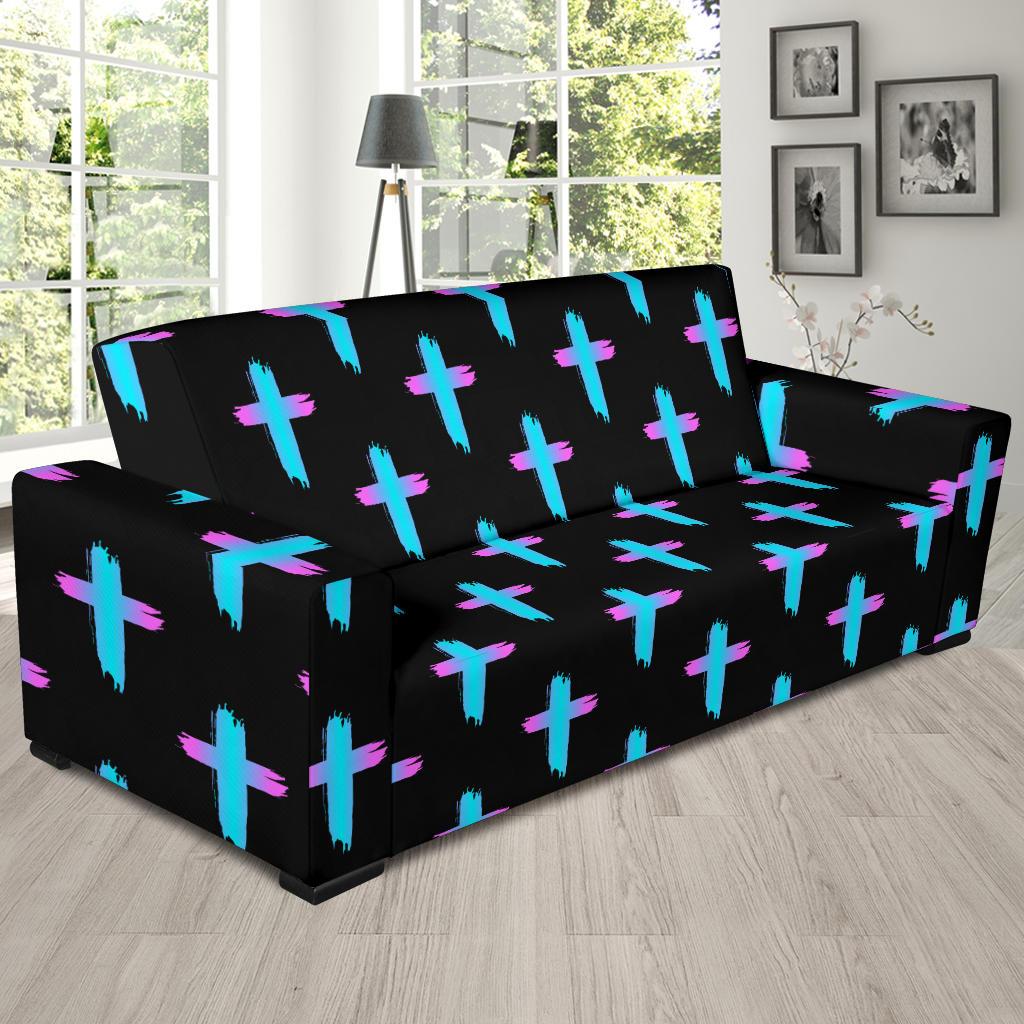 Christian Cross neon Pattern Sofa Slipcover-JTAMIGO.COM