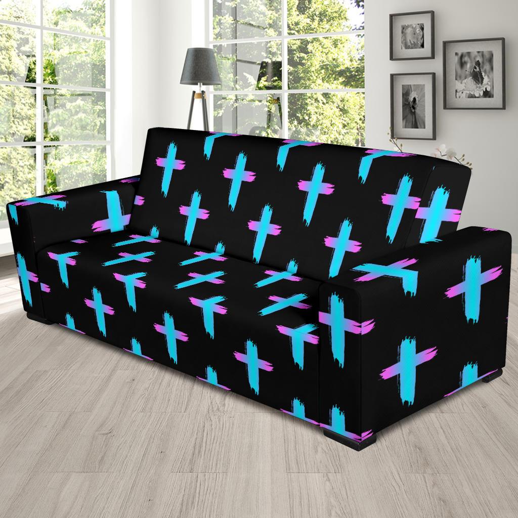 Christian Cross neon Pattern Sofa Slipcover-JTAMIGO.COM