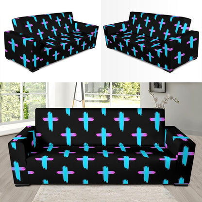 Christian Cross neon Pattern Sofa Slipcover-JTAMIGO.COM