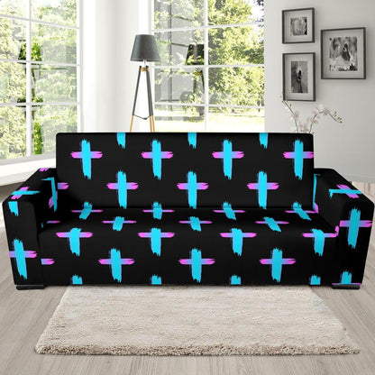 Christian Cross neon Pattern Sofa Slipcover-JTAMIGO.COM