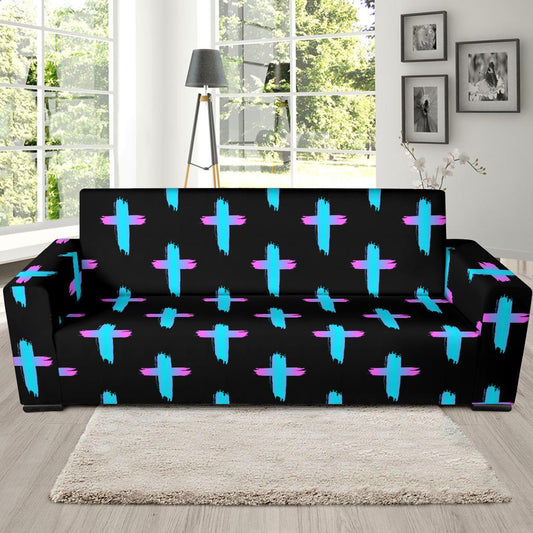 Christian Cross neon Pattern Sofa Slipcover-JTAMIGO.COM