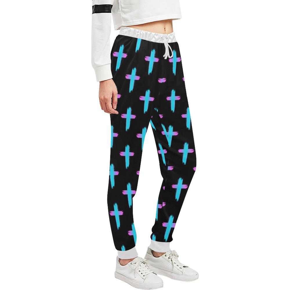Christian Cross neon Pattern Unisex Casual Sweatpants (Model L11)-JTAMIGO.COM