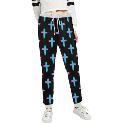 Christian Cross neon Pattern Unisex Casual Sweatpants (Model L11)-JTAMIGO.COM