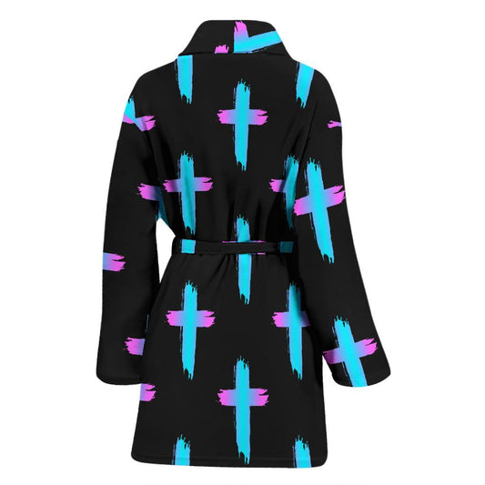 Christian Cross neon Pattern Women Bath Robe-JTAMIGO.COM