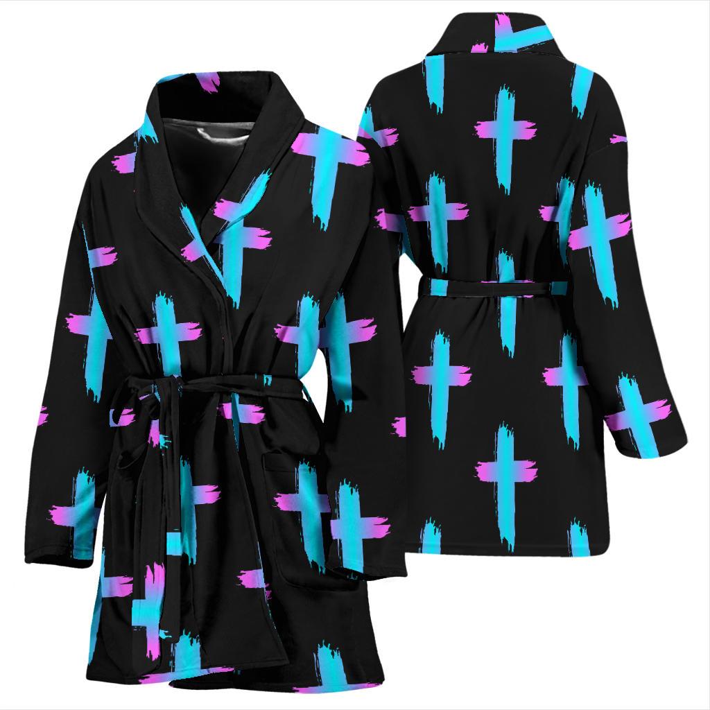 Christian Cross neon Pattern Women Bath Robe-JTAMIGO.COM