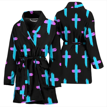 Christian Cross neon Pattern Women Bath Robe-JTAMIGO.COM