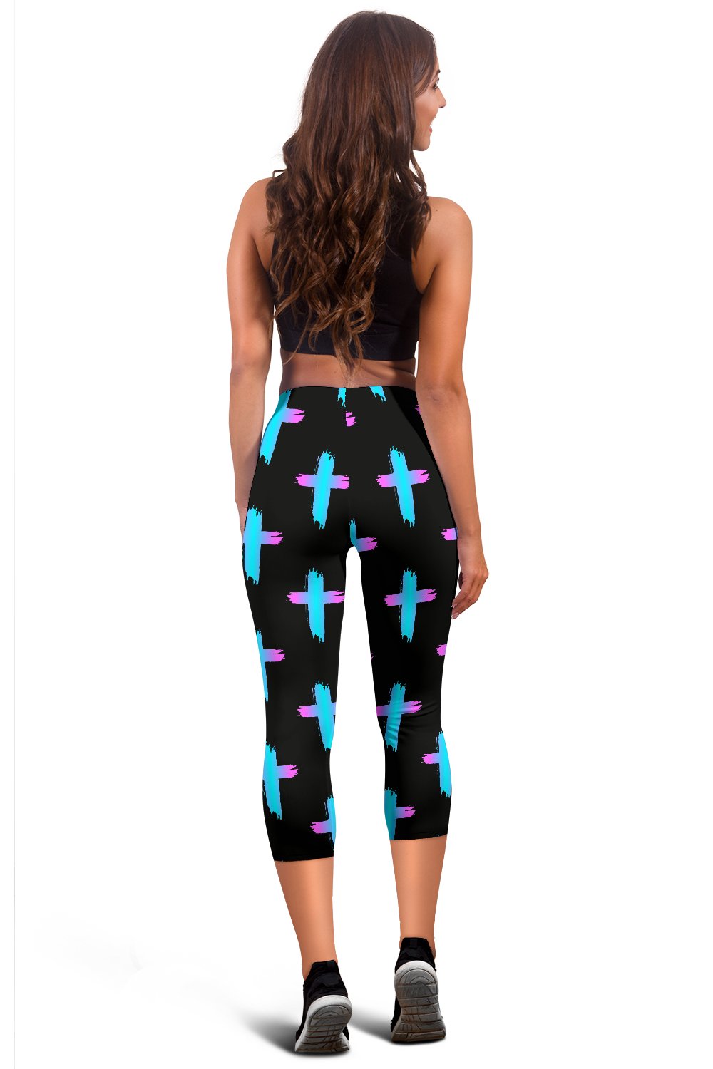 Christian Cross neon Pattern Women Capris