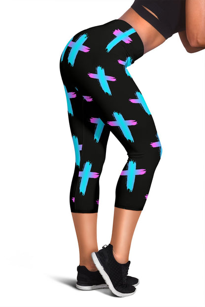 Christian Cross neon Pattern Women Capris