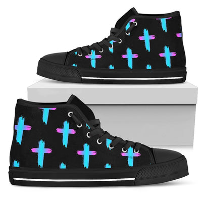 Christian Cross Neon Pattern Women High Top Shoes