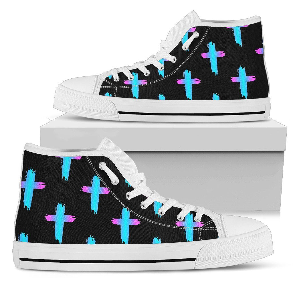 Christian Cross Neon Pattern Women High Top Shoes