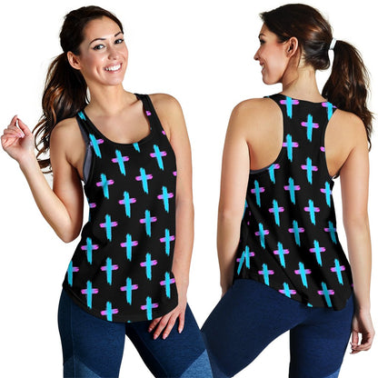 Christian Cross neon Pattern Women Racerback Tank Top