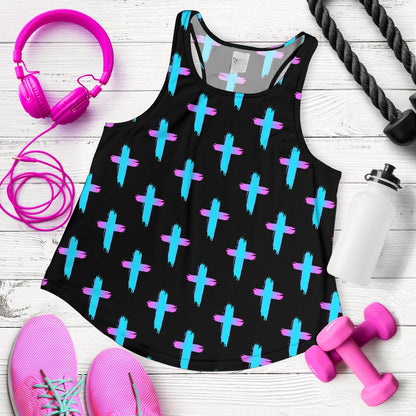 Christian Cross neon Pattern Women Racerback Tank Top