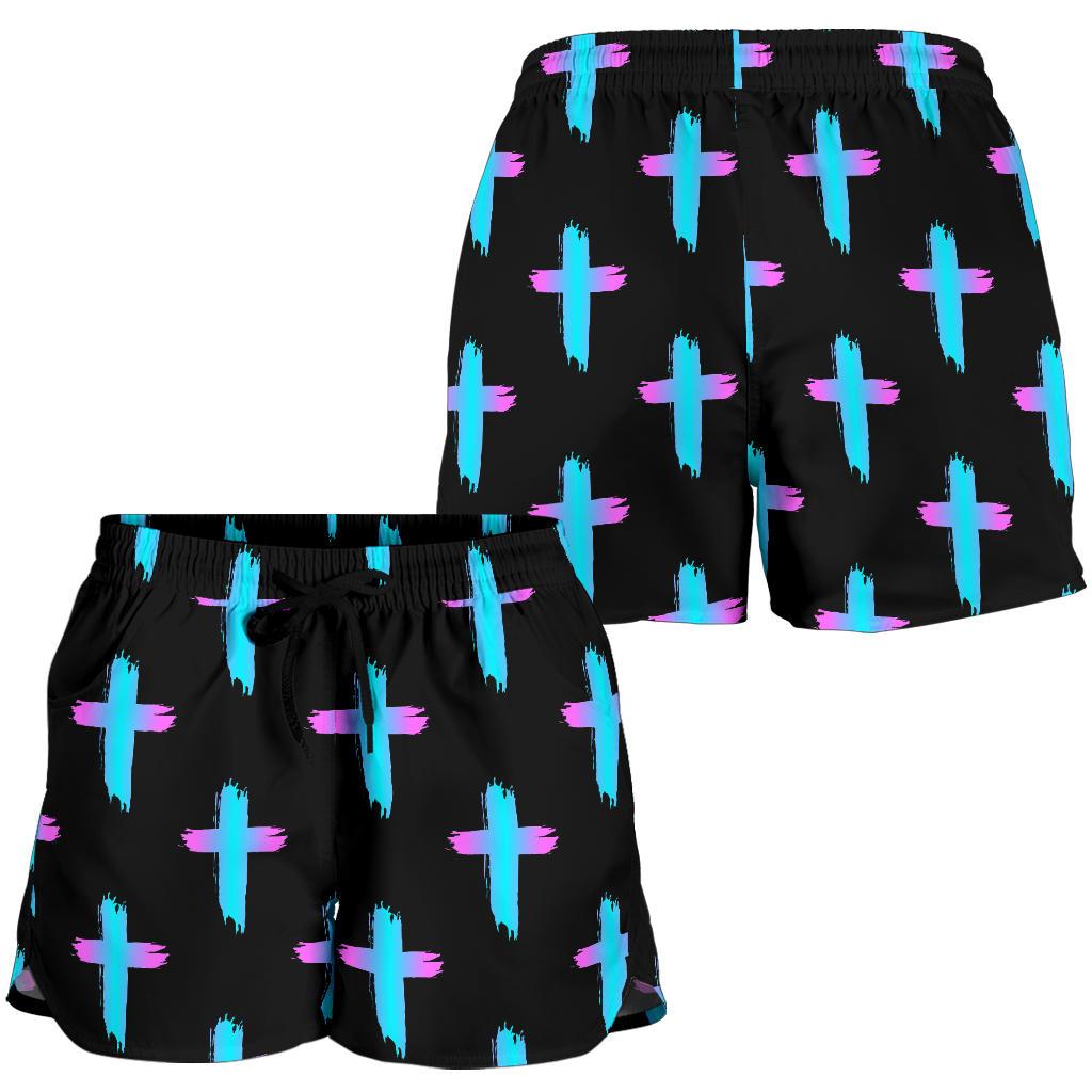 Christian Cross neon Pattern Women Shorts-JTAMIGO.COM