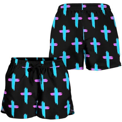Christian Cross neon Pattern Women Shorts-JTAMIGO.COM