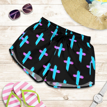 Christian Cross neon Pattern Women Shorts-JTAMIGO.COM