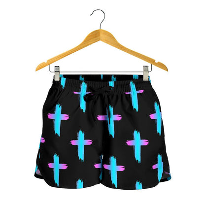 Christian Cross neon Pattern Women Shorts-JTAMIGO.COM
