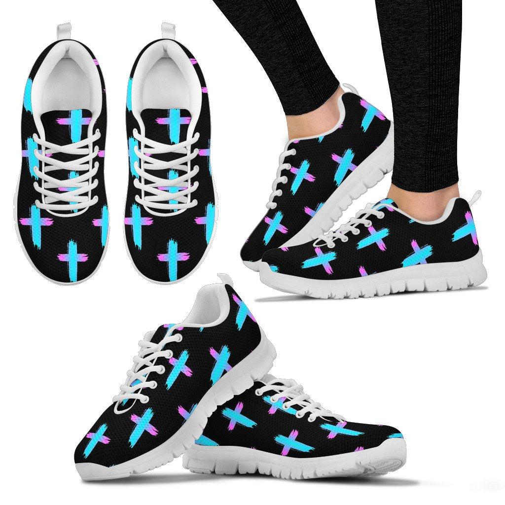 Christian Cross neon Pattern Women Sneakers Shoes