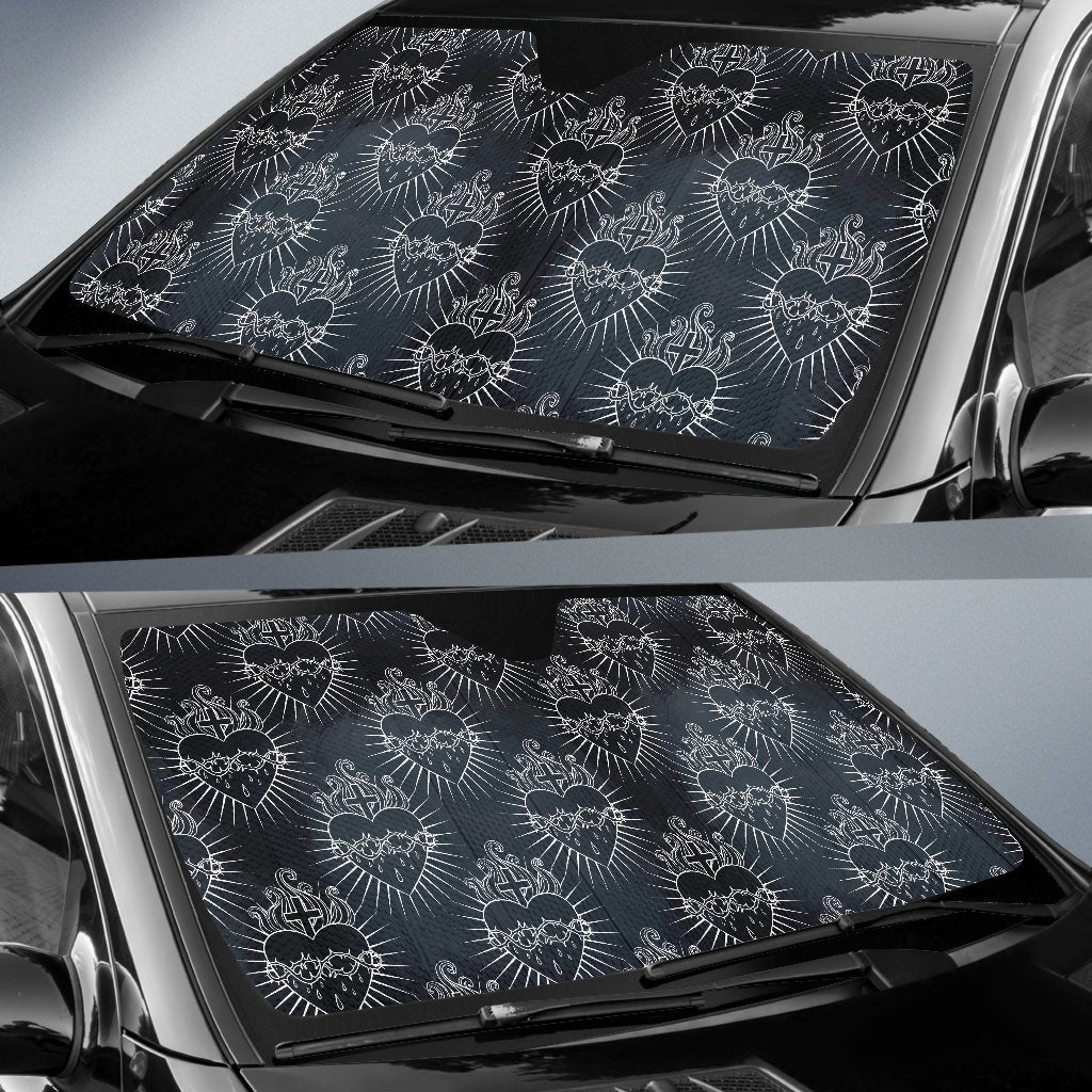 Christian Heart Tattoo Style Car Sun Shade For Windshield