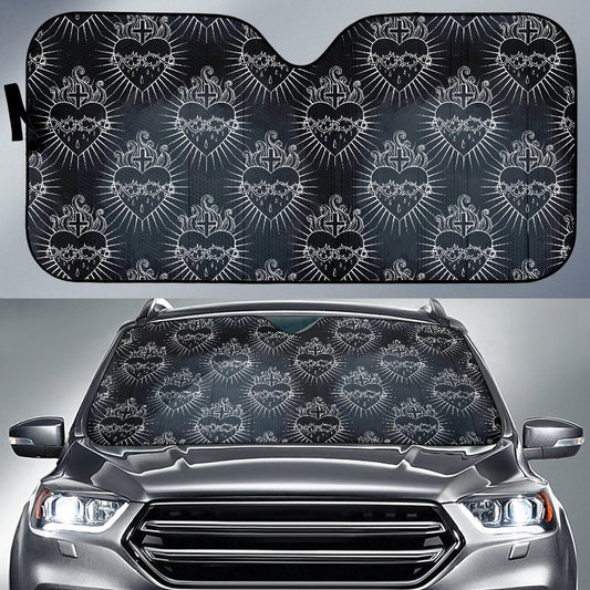 Christian Heart Tattoo Style Car Sun Shade For Windshield