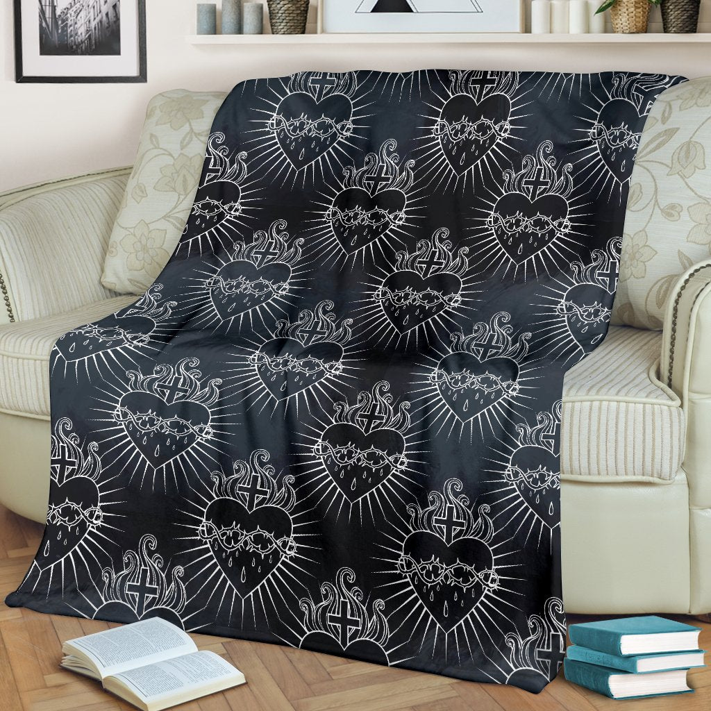 Christian Heart Tattoo Style Fleece Blanket