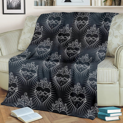 Christian Heart Tattoo Style Fleece Blanket