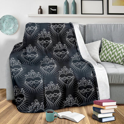 Christian Heart Tattoo Style Fleece Blanket