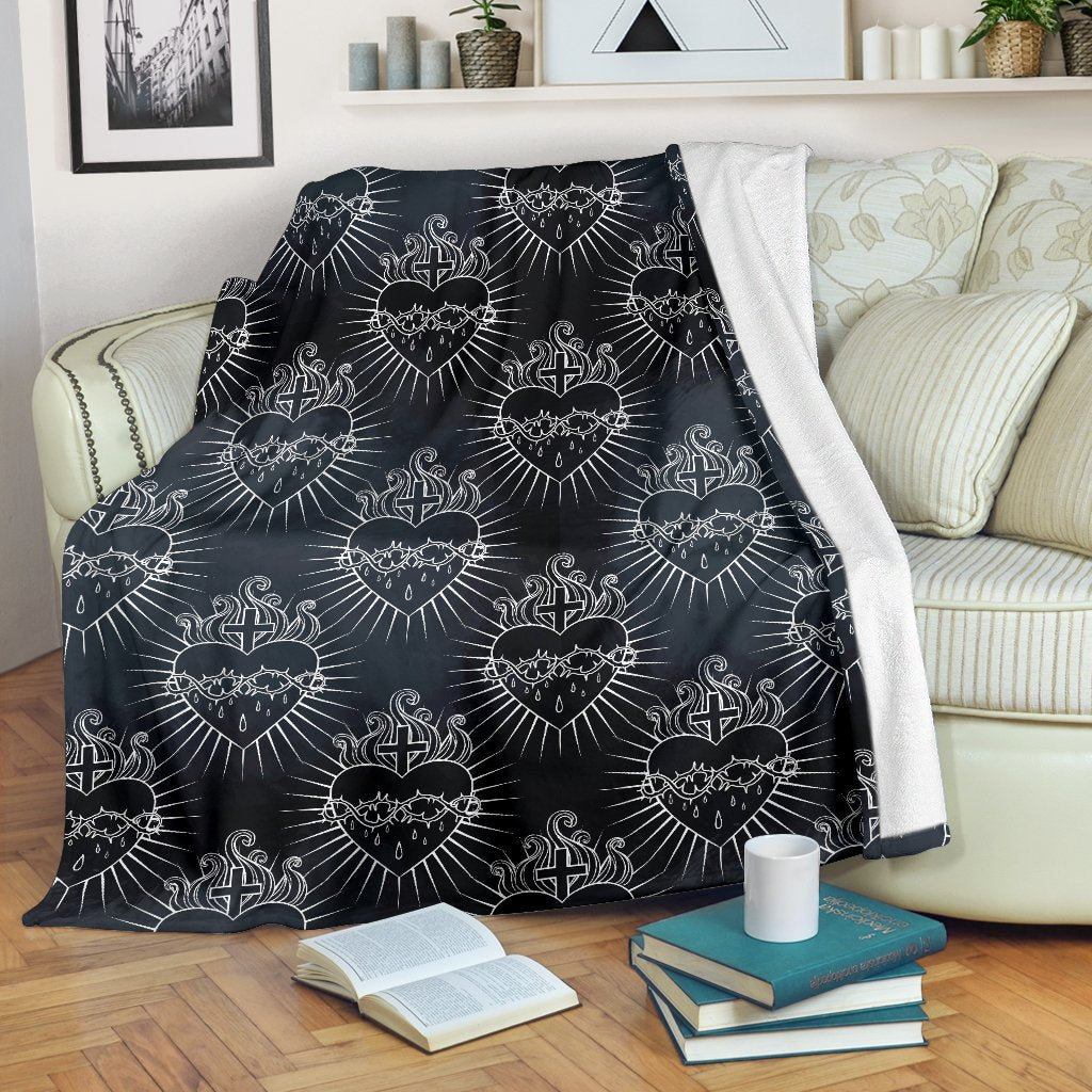 Christian Heart Tattoo Style Fleece Blanket