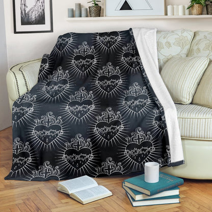 Christian Heart Tattoo Style Fleece Blanket