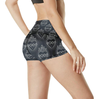 Christian Heart Tattoo Style High Waisted Spandex Shorts-JTAMIGO.COM