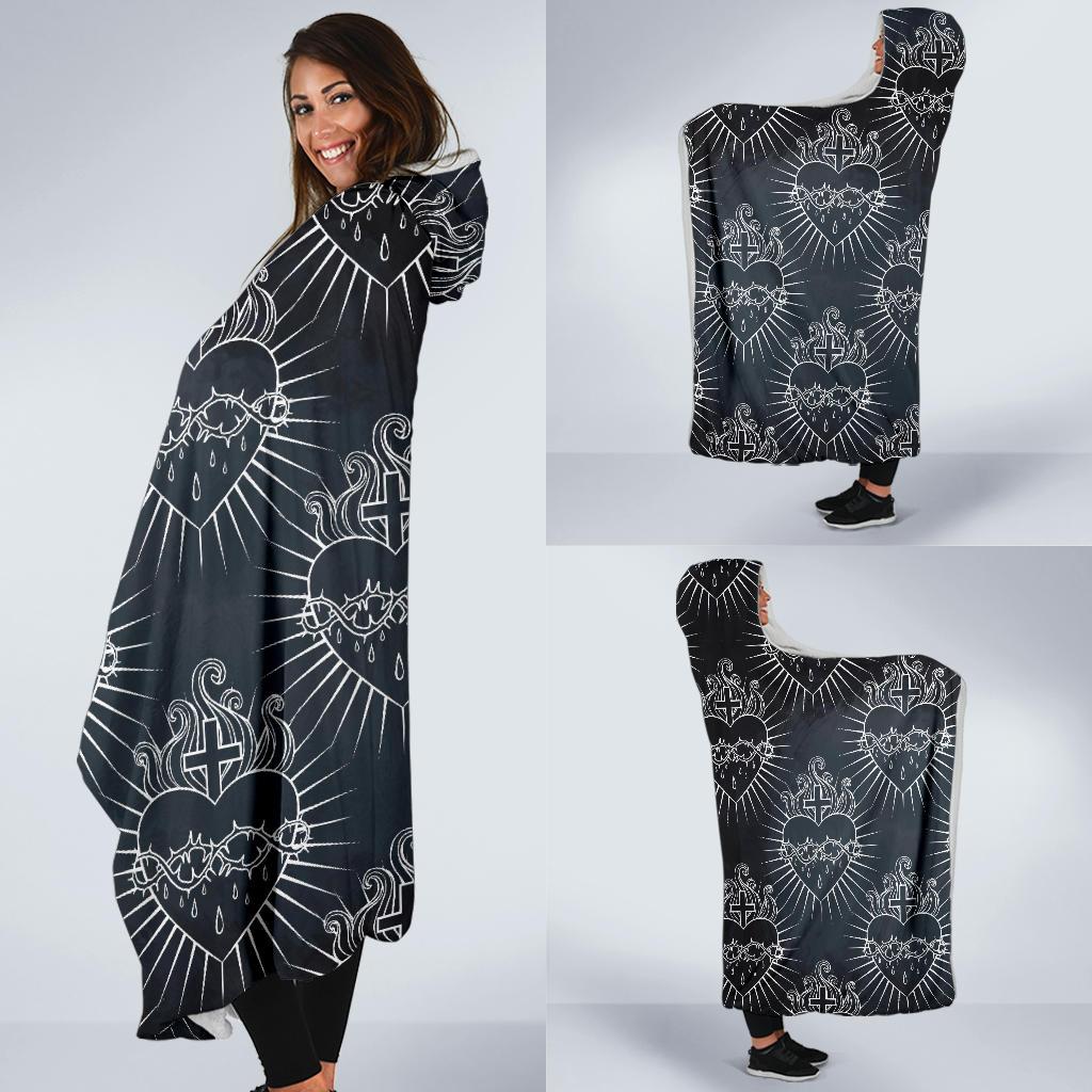 Christian Heart Tattoo Style Hooded Blanket-JTAMIGO.COM