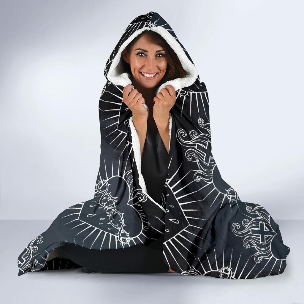 Christian Heart Tattoo Style Hooded Blanket-JTAMIGO.COM