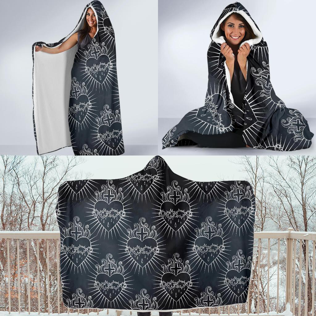Christian Heart Tattoo Style Hooded Blanket-JTAMIGO.COM