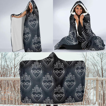 Christian Heart Tattoo Style Hooded Blanket-JTAMIGO.COM