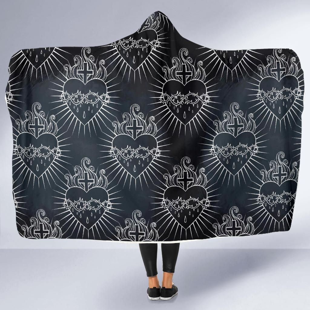 Christian Heart Tattoo Style Hooded Blanket-JTAMIGO.COM
