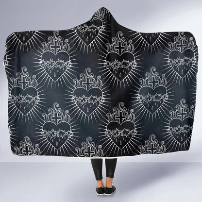 Christian Heart Tattoo Style Hooded Blanket-JTAMIGO.COM
